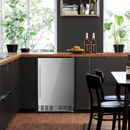Kismile 24 Inch Built-In Double Drawer Refrigerator, 5.0 Cu.Ft Under Counter Beverage Fridge for Wine & Beer, Stainless Stee