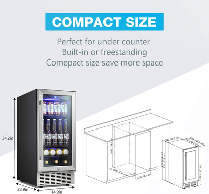 24 Inch Metal Shelves Built-in Wine Fridges Cooler Beverage Refrigerator