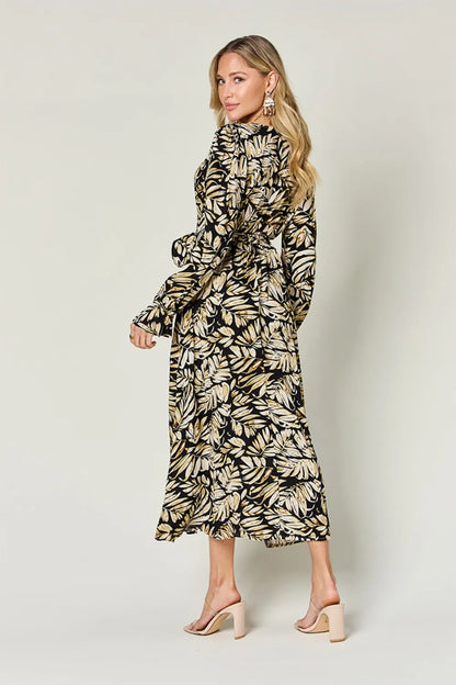 Double Take Full Size Tie Back Flounce Sleeve Dress