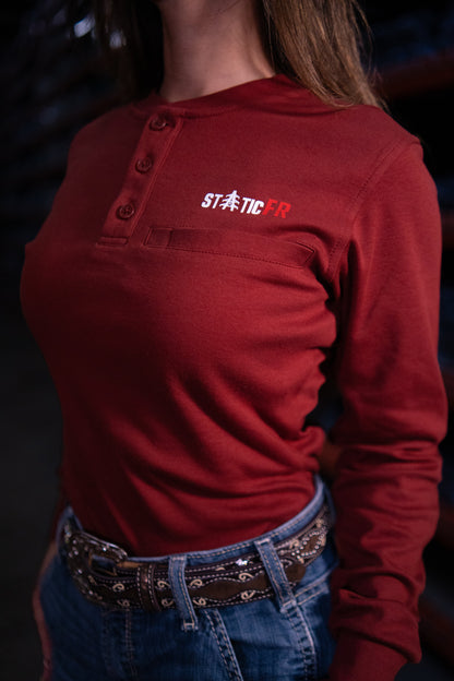 Women's FR 3-Button Henley - Wine Red