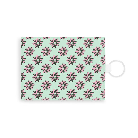 Pink Princess Philodendron Pattern Card Holder – Vegan Leather Slim Wallet