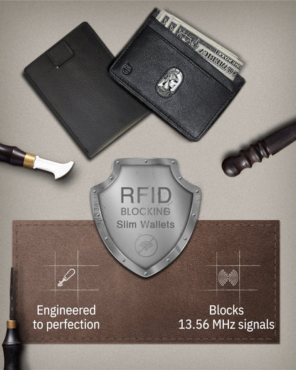 Genuine Leather Slim Bifold Wallet – Pull-Strap Card Access, RFID Blocking