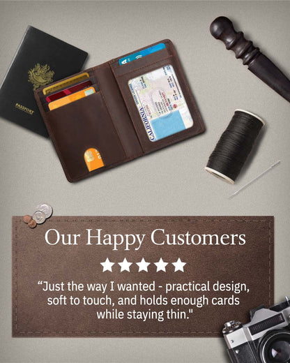 Genuine Leather Slim Bifold Wallet – Pull-Strap Card Access, RFID Blocking