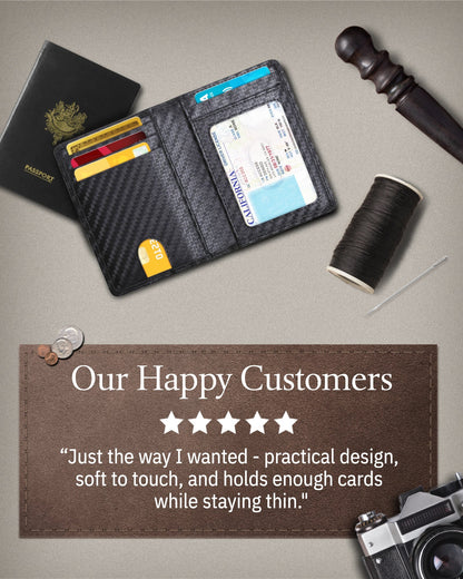 Genuine Leather Slim Bifold Wallet – Pull-Strap Card Access, RFID Blocking