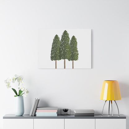 Three Ponderosa Pine Canvas Wall Art Matte Stretched Print Minimalist Forest Landscape Decor