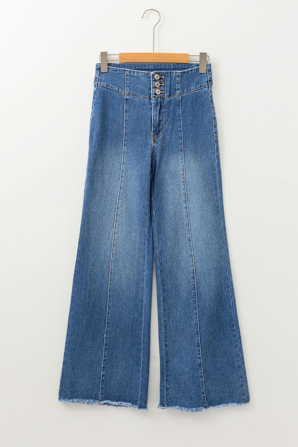Sail Blue High Waist Jeans With Button Fly And Raw Hem