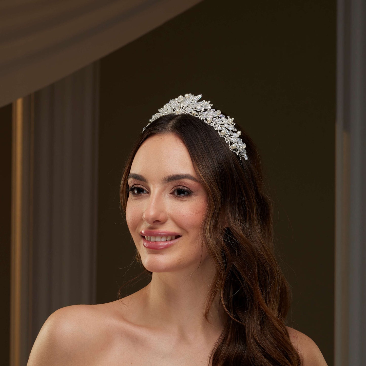Elegant Crystal & Pearl Tiara