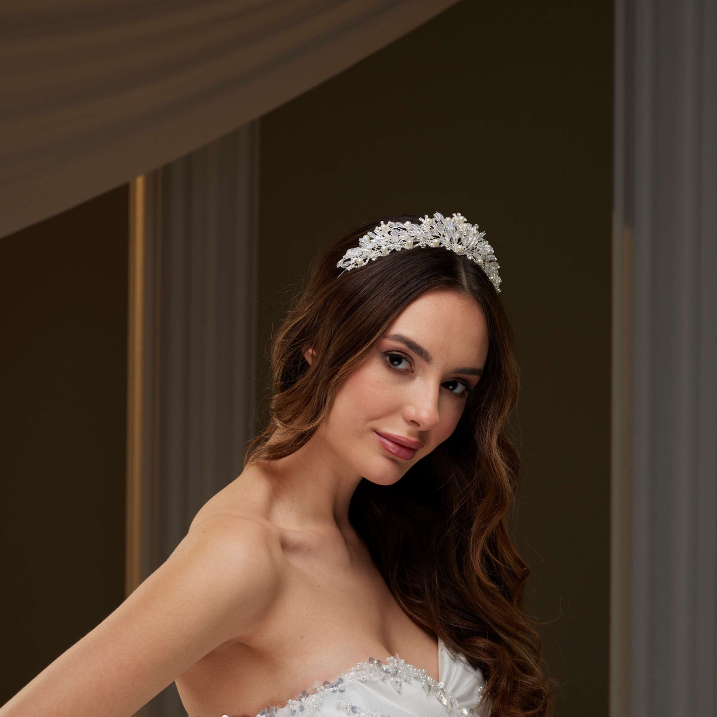 Elegant Crystal & Pearl Tiara