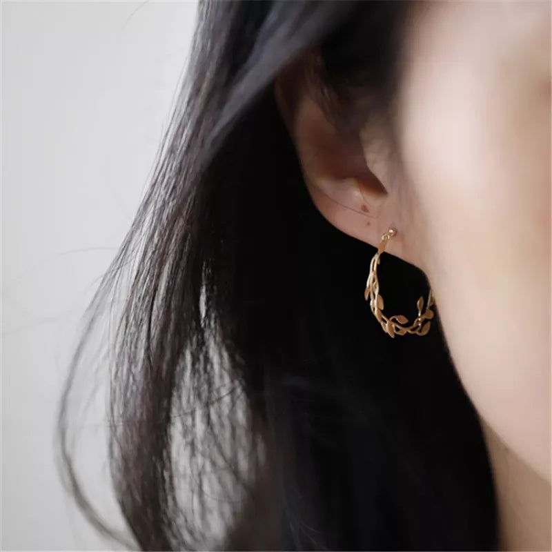 Olive Leaf Dangle Earrings | 925 Silver Plant Leaf Circle Earrings | Gift for Her