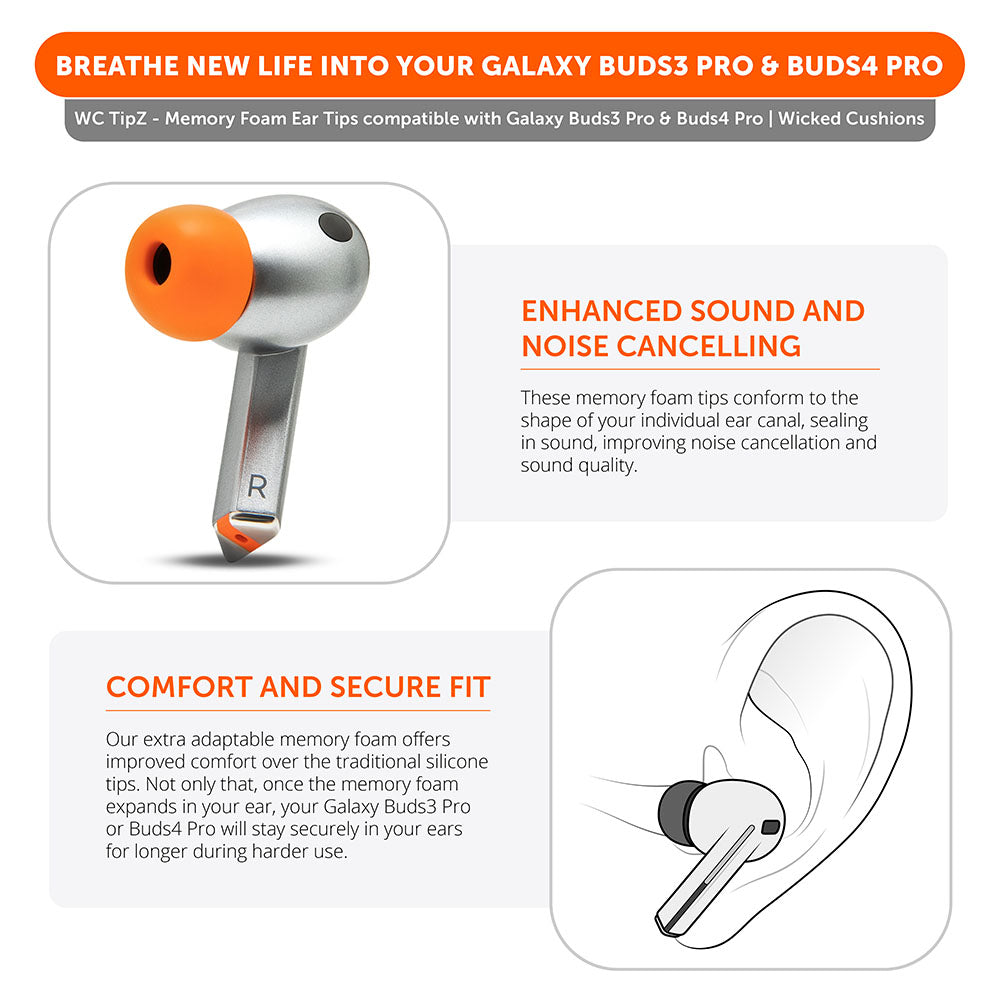 Galaxy Buds Pro 3 & 4 Memory Foam Ear Tips - WC TipZ Galaxy