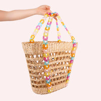 Beaded Beach Basket Tote