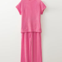 Luxury Solid Corded Short Sleeve T Shirt And Wide Leg Pants Set