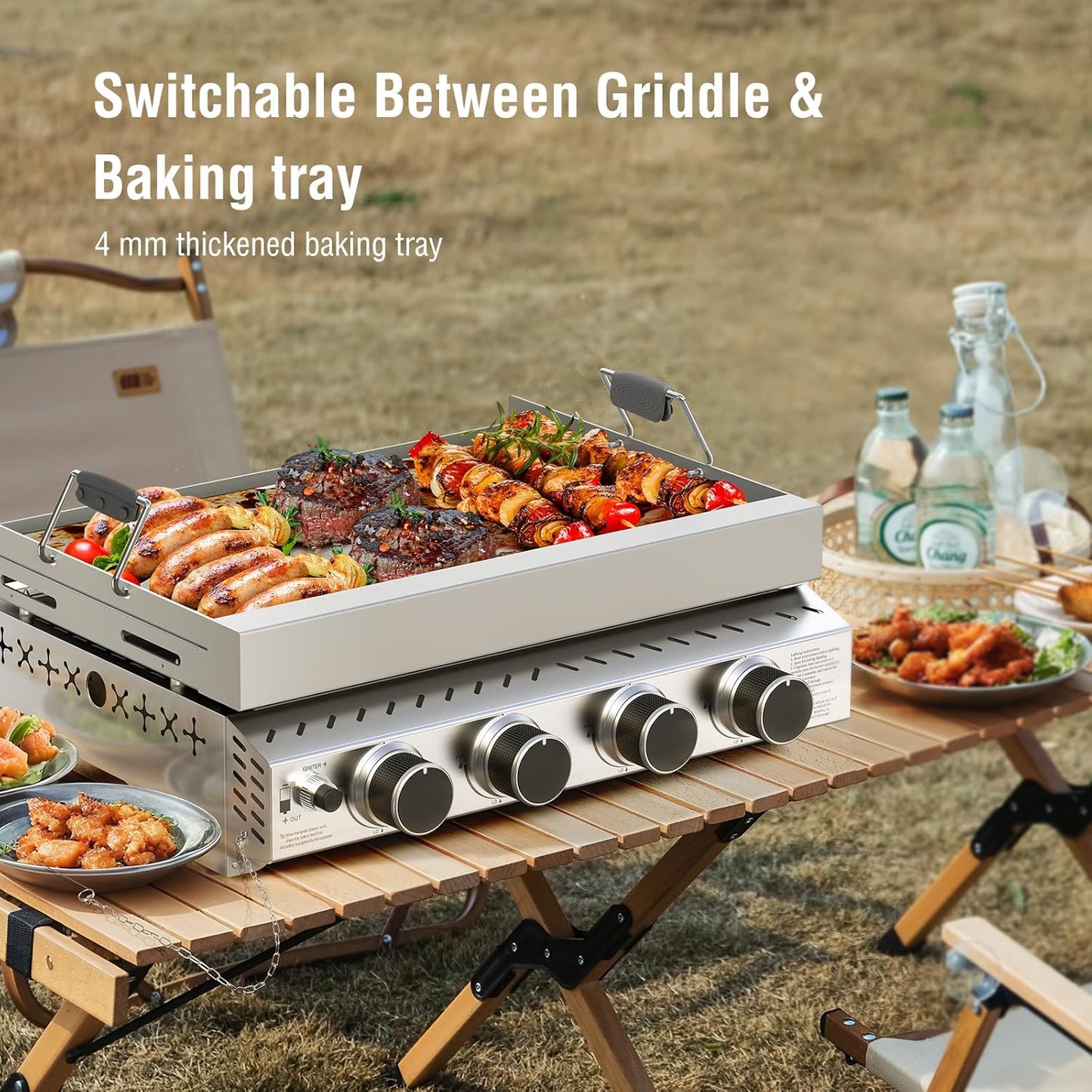 3 Burners Portable Propane Griddle，25 inch Stainless Steel Gas Grill，24,000 BTU Table Top Grill TG0130C