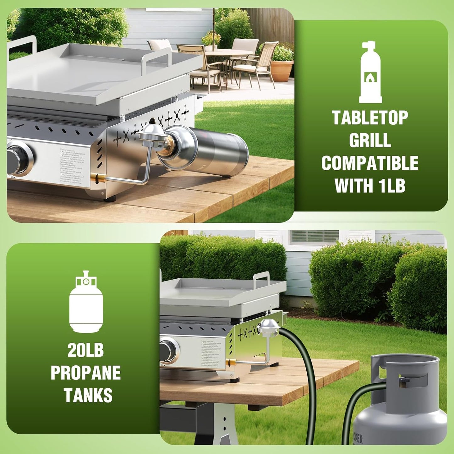 3 Burners Portable Propane Griddle，25 inch Stainless Steel Gas Grill，24,000 BTU Table Top Grill TG0130C