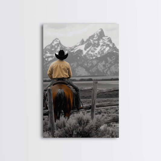 Cowboy, Mountain View, Rustic Wall Art, Southwest Wall Art, Vintage Horse Art, Western Decor, Farmhouse Art, Canvas Print, Gift Idea