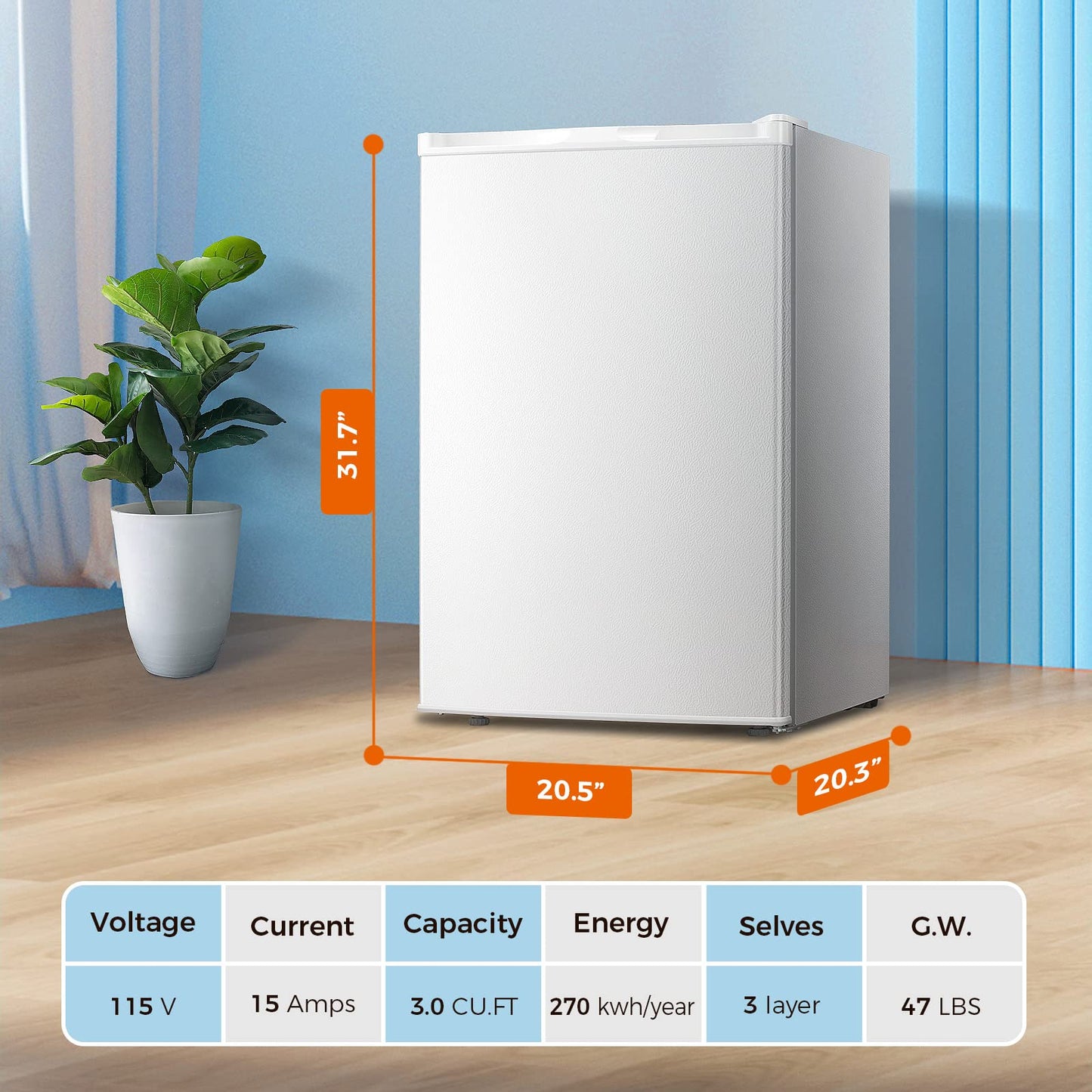 Kismile Upright Freezer,3.0 Cu.ft Mini Freezer with Reversible Single Door