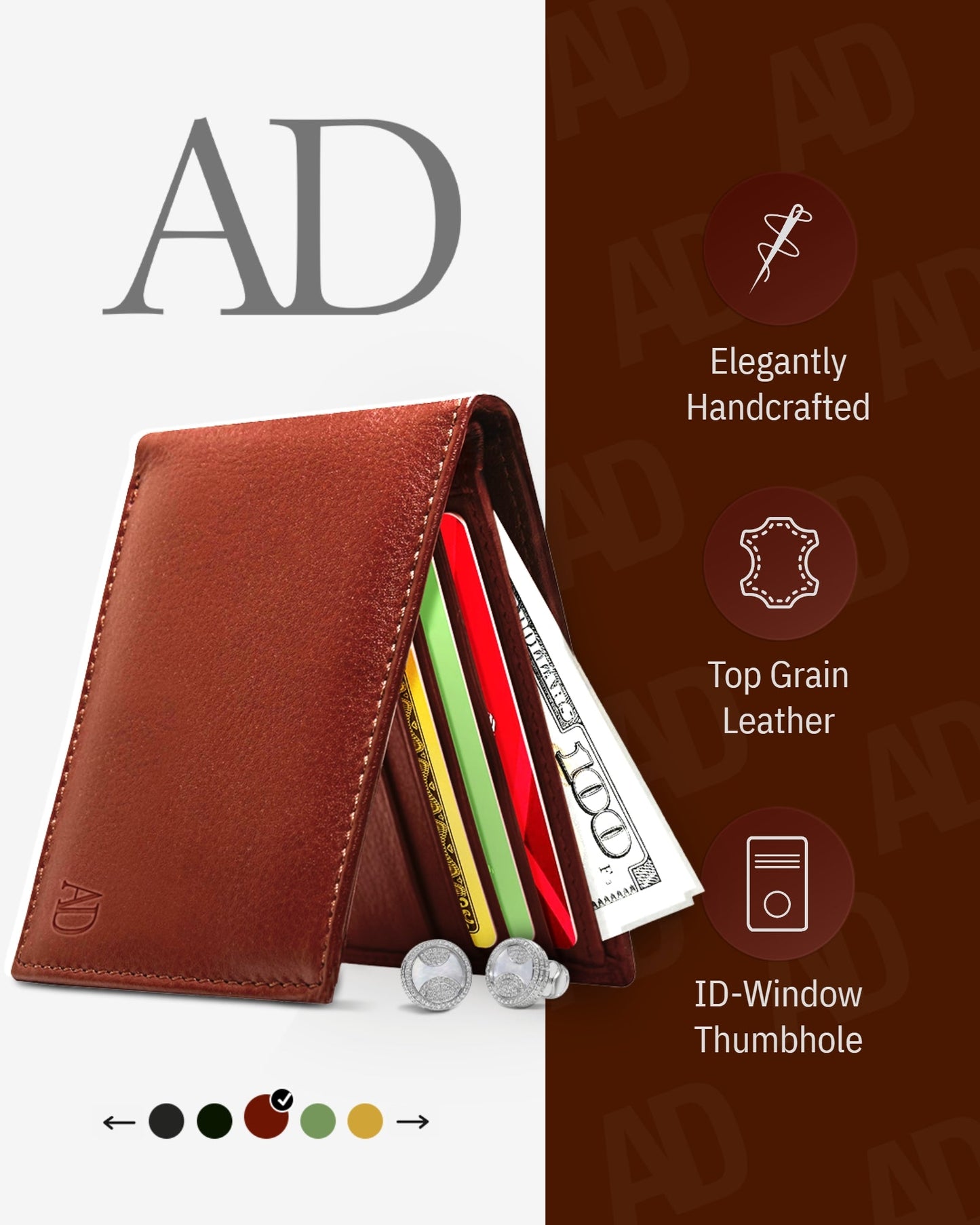 Genuine Leather Slim Bifold Wallet – ID Window, RFID Blocking