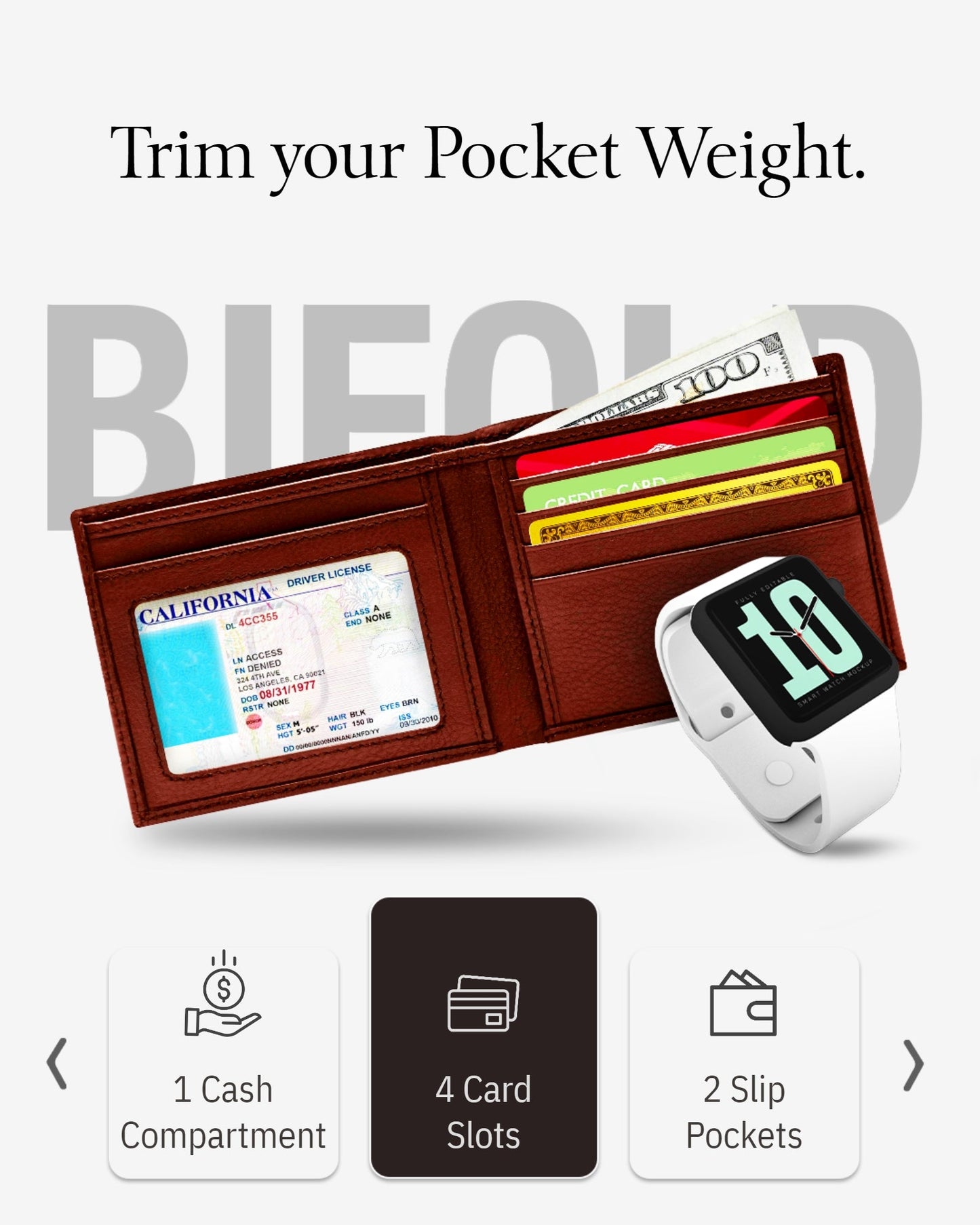 Genuine Leather Slim Bifold Wallet – ID Window, RFID Blocking