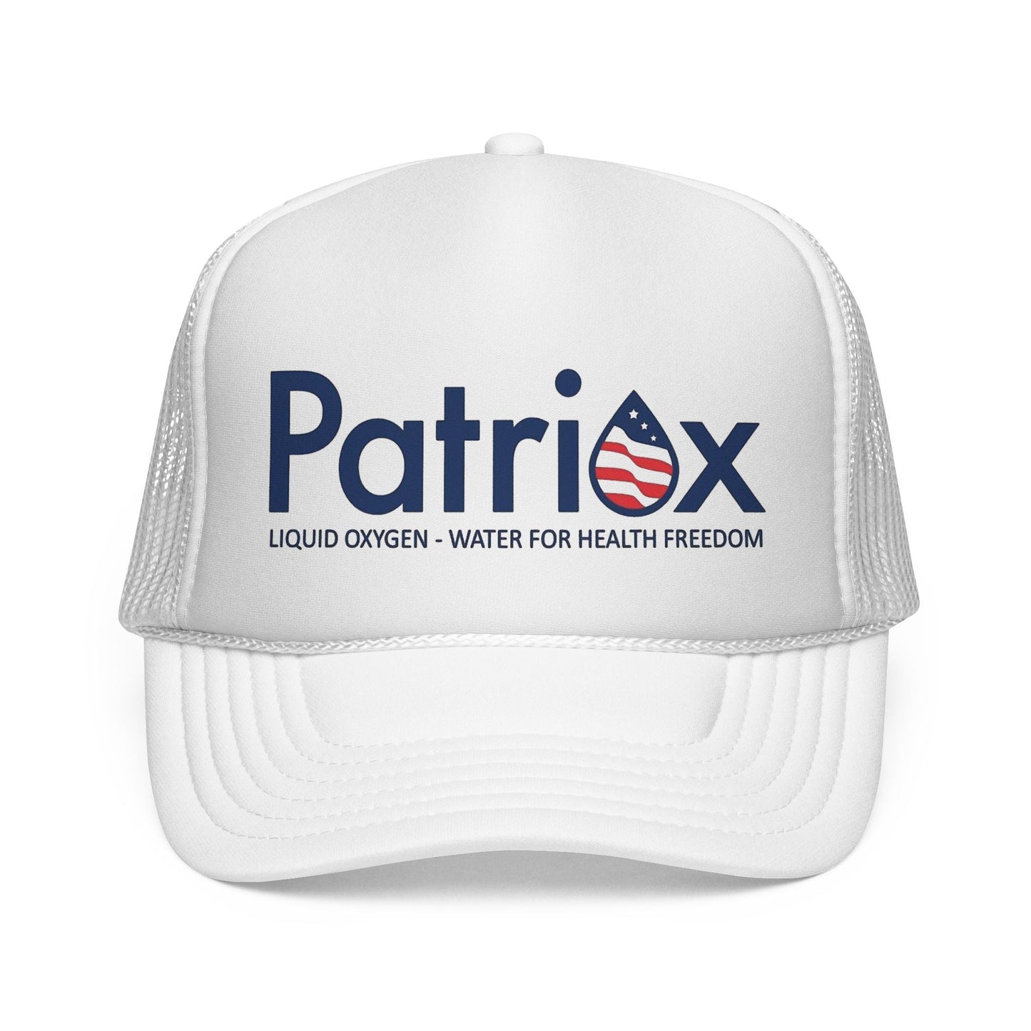 Patriox Trucker Hat — Patriotic Logo Mesh Cap ("Liquid Oxygen — Water for Health Freedom")