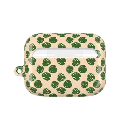Monstera Pattern Earbud Case – Slim Protective Cover With Carabiner