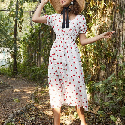 Strawberry Fields Summer Dress - Playful Floral Chiffon Dress for Women