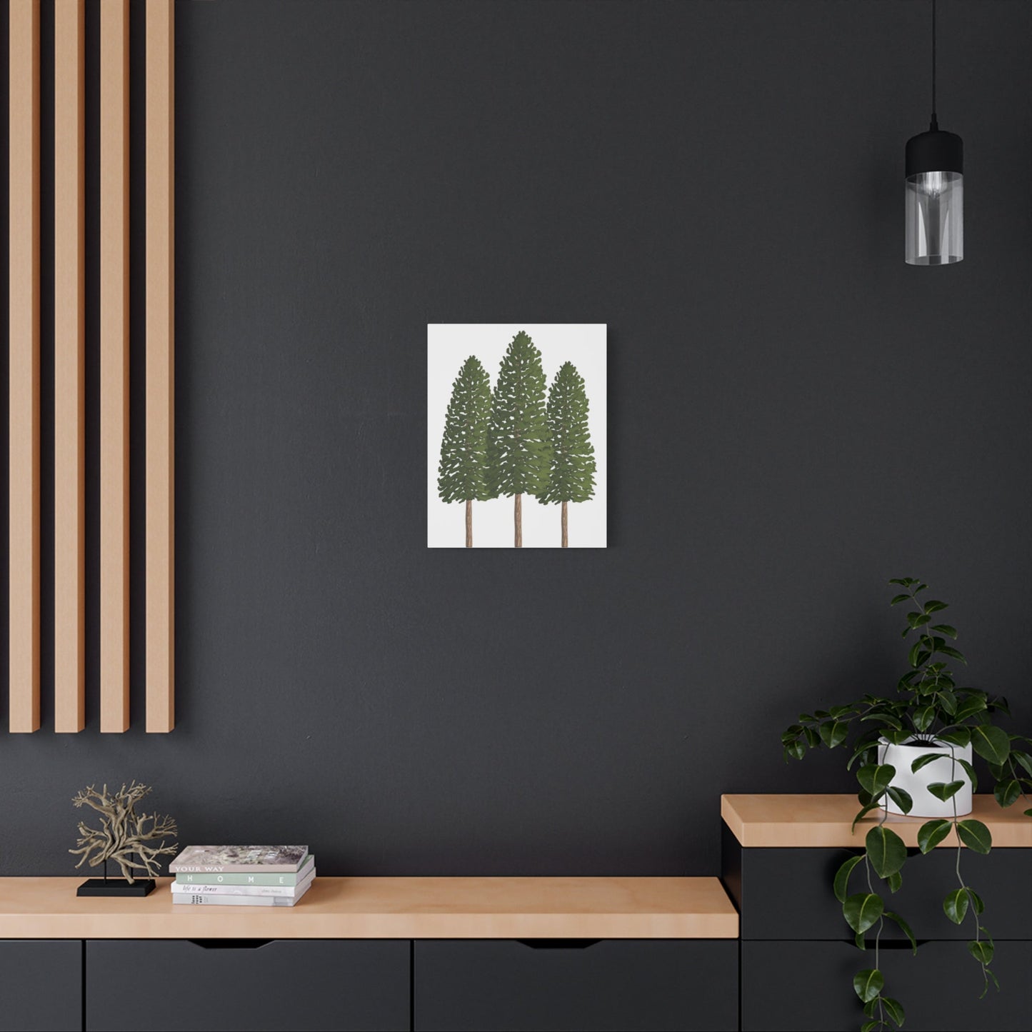 Three Ponderosa Pine Canvas Wall Art Matte Stretched Print Minimalist Forest Landscape Decor