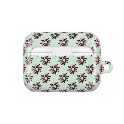 Pink Princess Philodendron Pattern Earbud Case – Slim Protective Cover With Carabiner