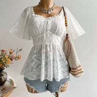 Plus Size Floral Flutter Sleeve Blouse with Smocked Back