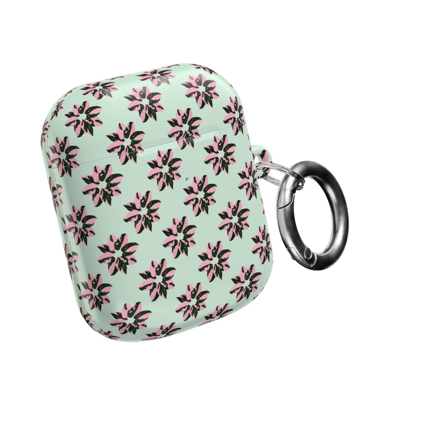 Pink Princess Philodendron Pattern Earbud Case – Slim Protective Cover With Carabiner