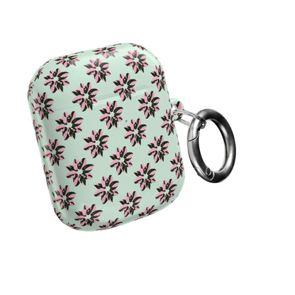 Pink Princess Philodendron Pattern Earbud Case – Slim Protective Cover With Carabiner