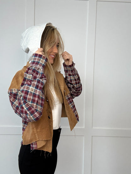 Fall Leaves Plaid Cropped Shacket