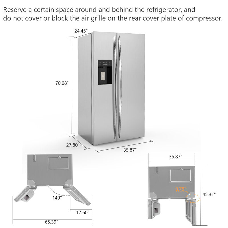 36" Side By Side 20.01 Cu. ft. Built-in Refrigerator with Freezer & Ice Maker Included