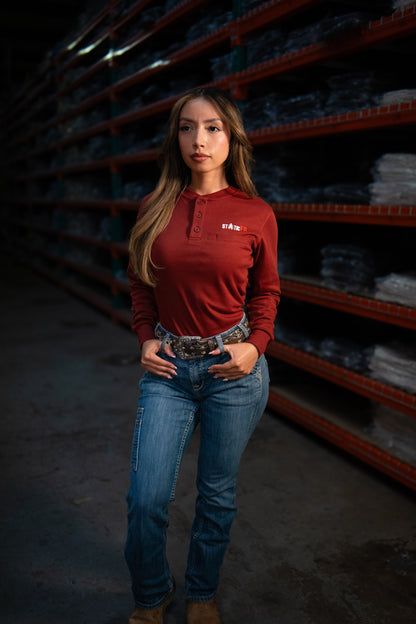 Women's FR 3-Button Henley - Wine Red