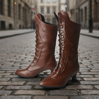 Lace-Up Martin Boots | Round Toe Wine-Cup Heel | Large-Size Women’s Boots