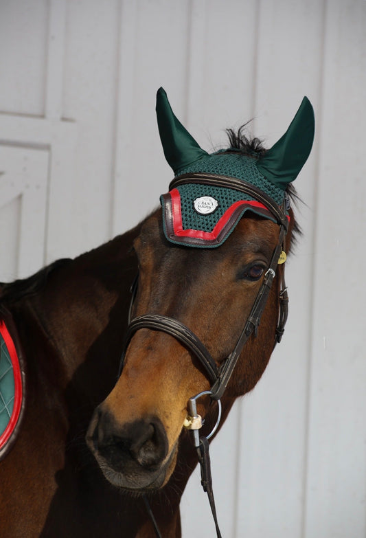 Horse Bonnet | Green- Brown & Red