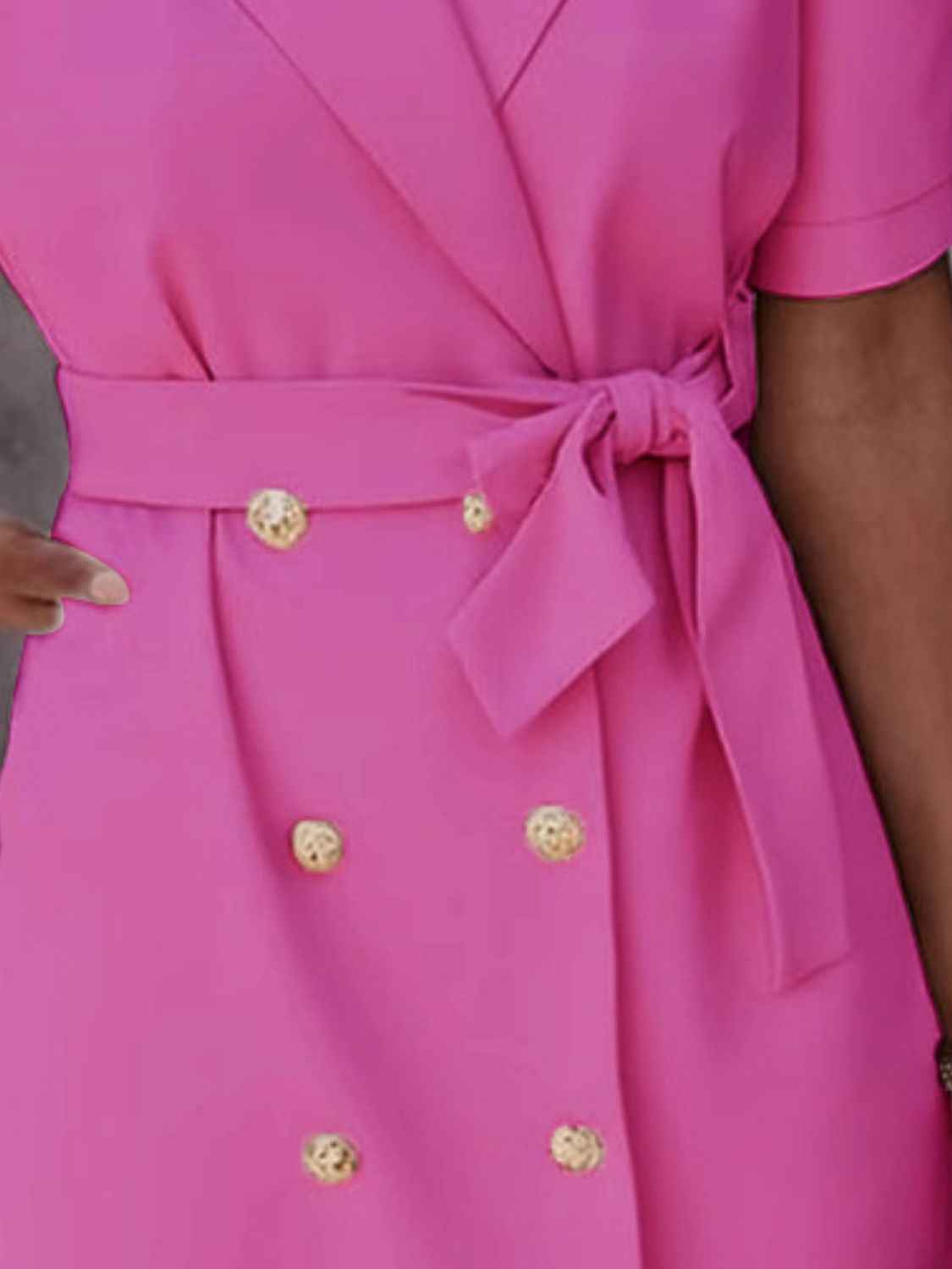 Lapel Collar Mini Dress with Tie Waist