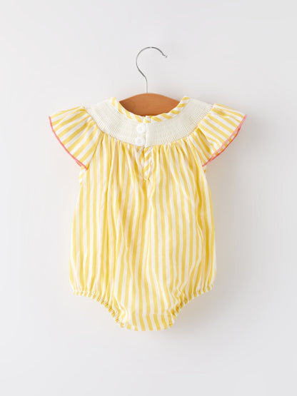 Spring/Summer Chick Floral Embroidery Smocking Girls Romper