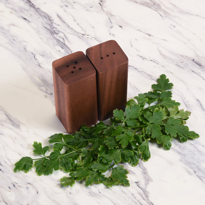 Salt & Pepper Shakers on an Acacia Wood Base