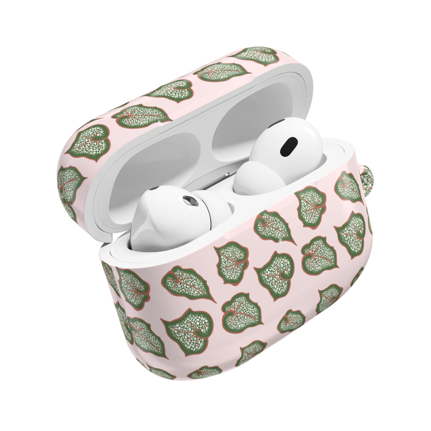 Begonia Pattern Earbud Case – Slim Protective Cover With Carabiner