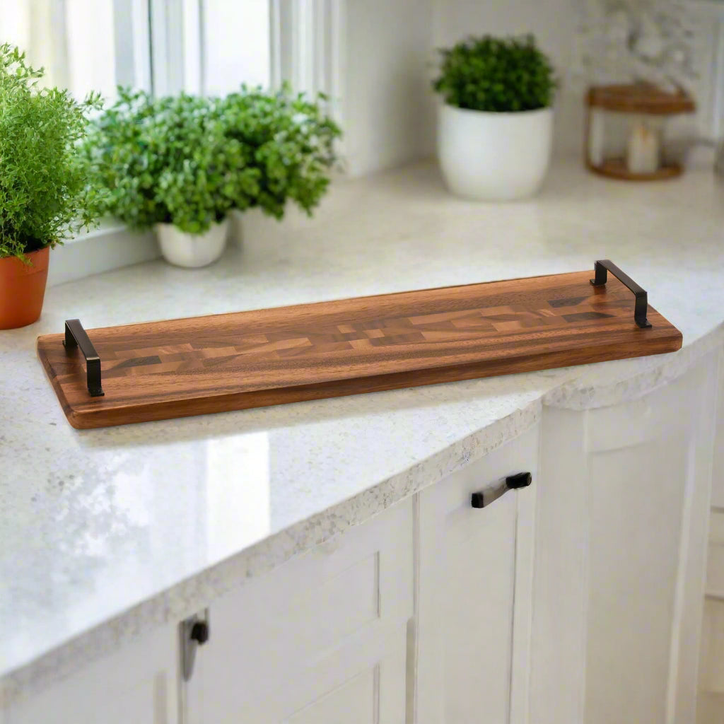 Acacia Serving Trays with Metal Handles