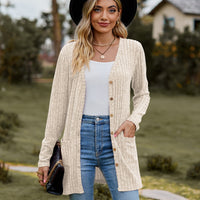 Ribbed Button-Up Cardigan with Pockets