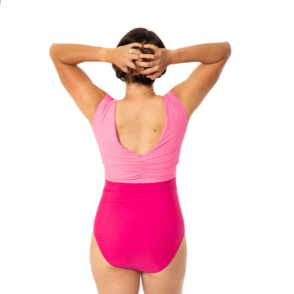 V Neck Gathered One Piece Swimsuit