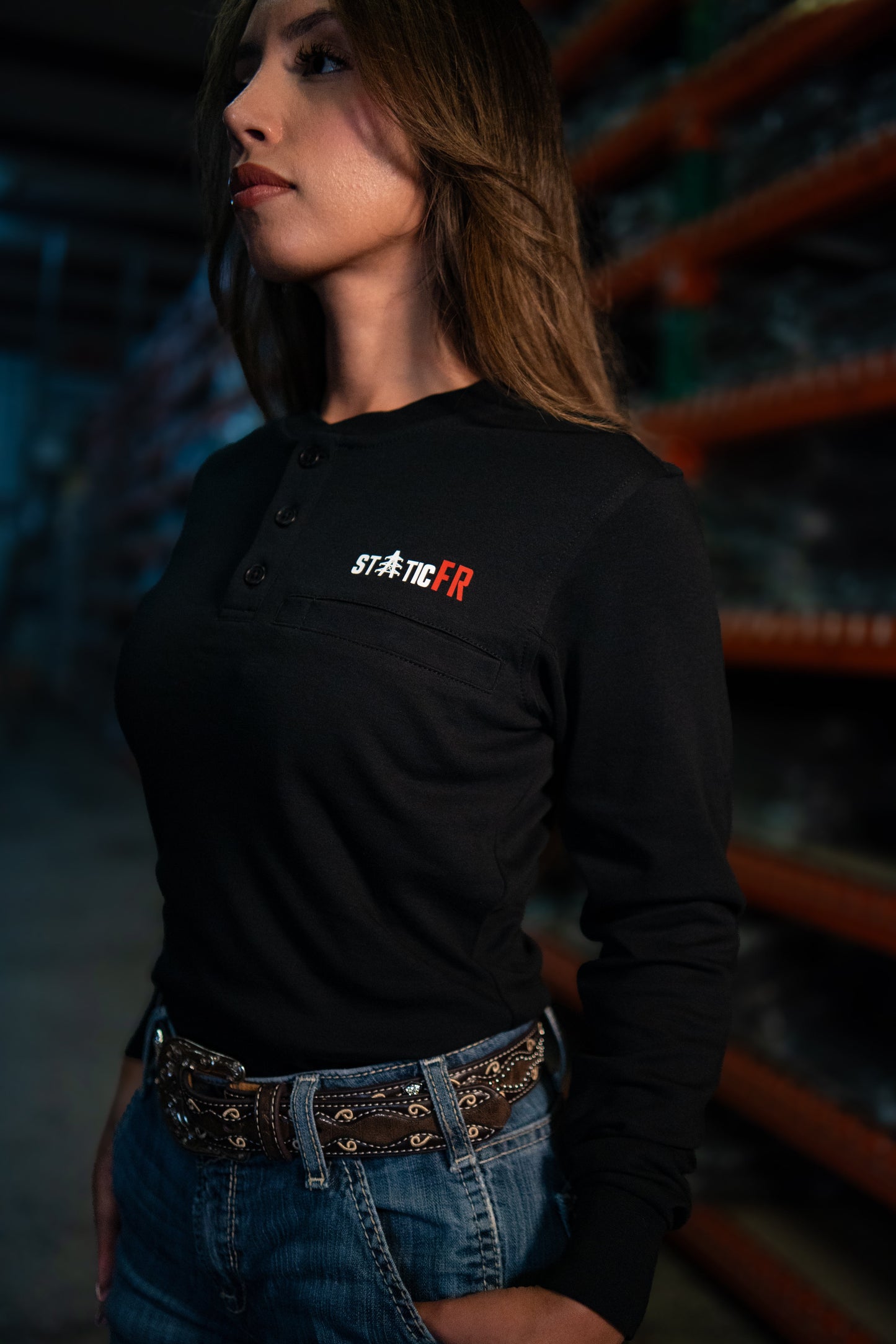 Women's FR 3-Button Henley - Black