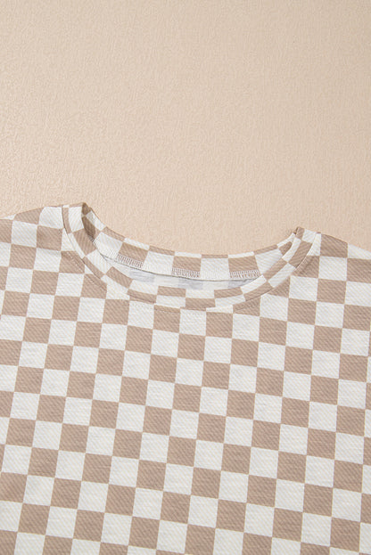 Luxury Checkerboard T Shirt and High Waist Skorts Set