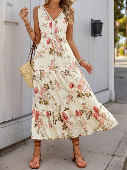 Printed Ruffled Hem V-Neck Dress