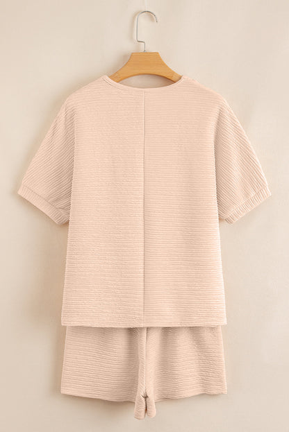 Luxury Textured V Neck T Shirt and Shorts Set