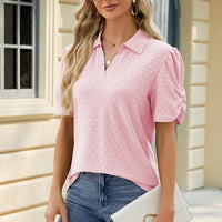 Eyelet Johnny Collar Puff Sleeve Blouse