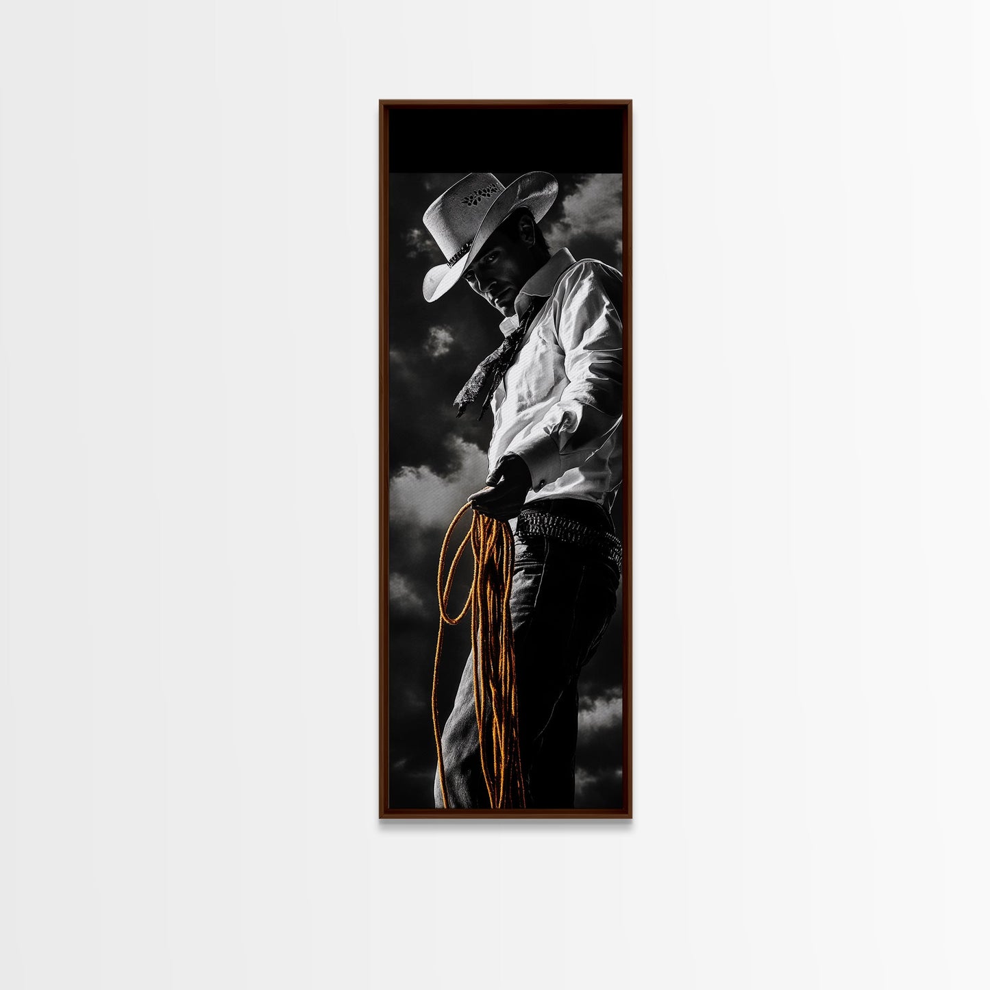 Cowboy Roping Art, Framed Canvas Print, western décor, rustic wall art, moody art, cowgirl painting, gift idea,southwest wall art