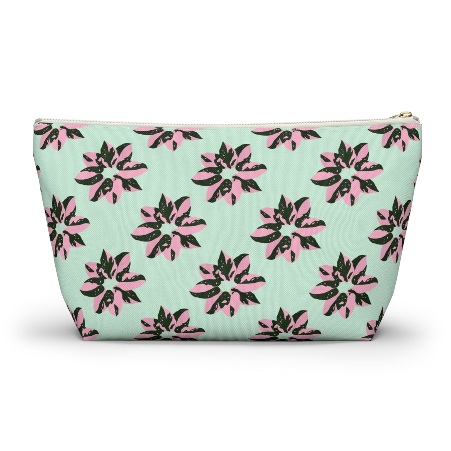 Pink Princess Philodendron Pattern Accessory Pouch – Zippered Catch-All With T-Bottom