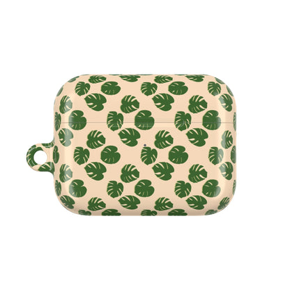 Monstera Pattern Earbud Case – Slim Protective Cover With Carabiner